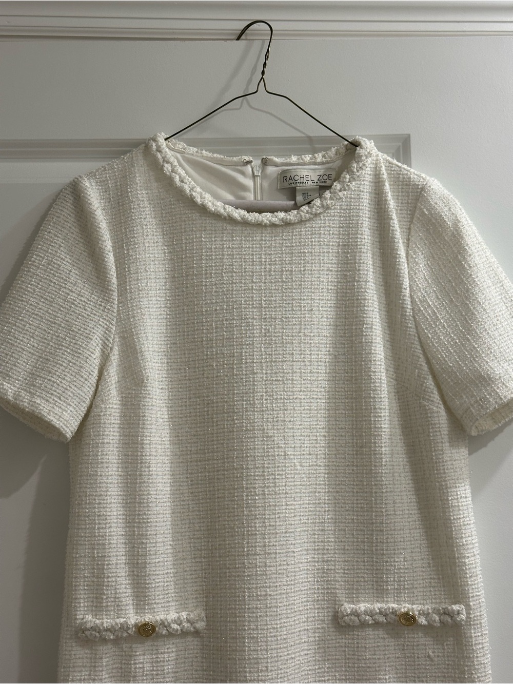 Rachel Zoe Ivory Tweed Short Sleeve Shift Dress Size S - Picture 2 of 6